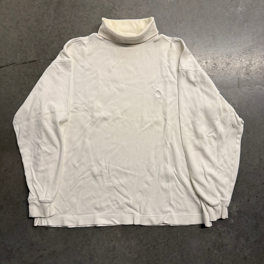 Nautica Mens Large Cream Cotton Long Sleeve Turtleneck Shirt Off White Logo